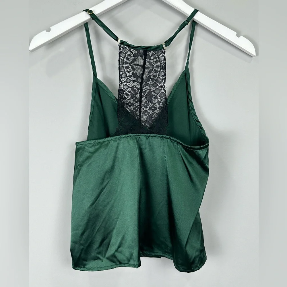 ROMA Confidential Emerald Button Down Lace Cropped Cami Sleep Pajamas Small